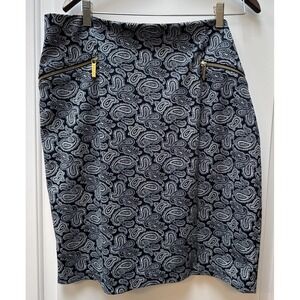 MICHAEL KORS Pencil Skirt Size 16 Zipper Pockets Blue White Paisley Knee‎ Length